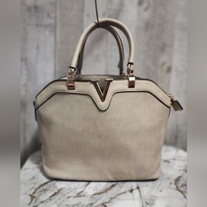 Chic Beige Satchel with Gold Accents